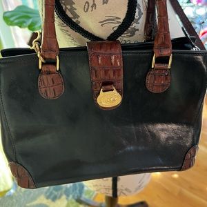 Brahmin leather bag black with brown embossing.
